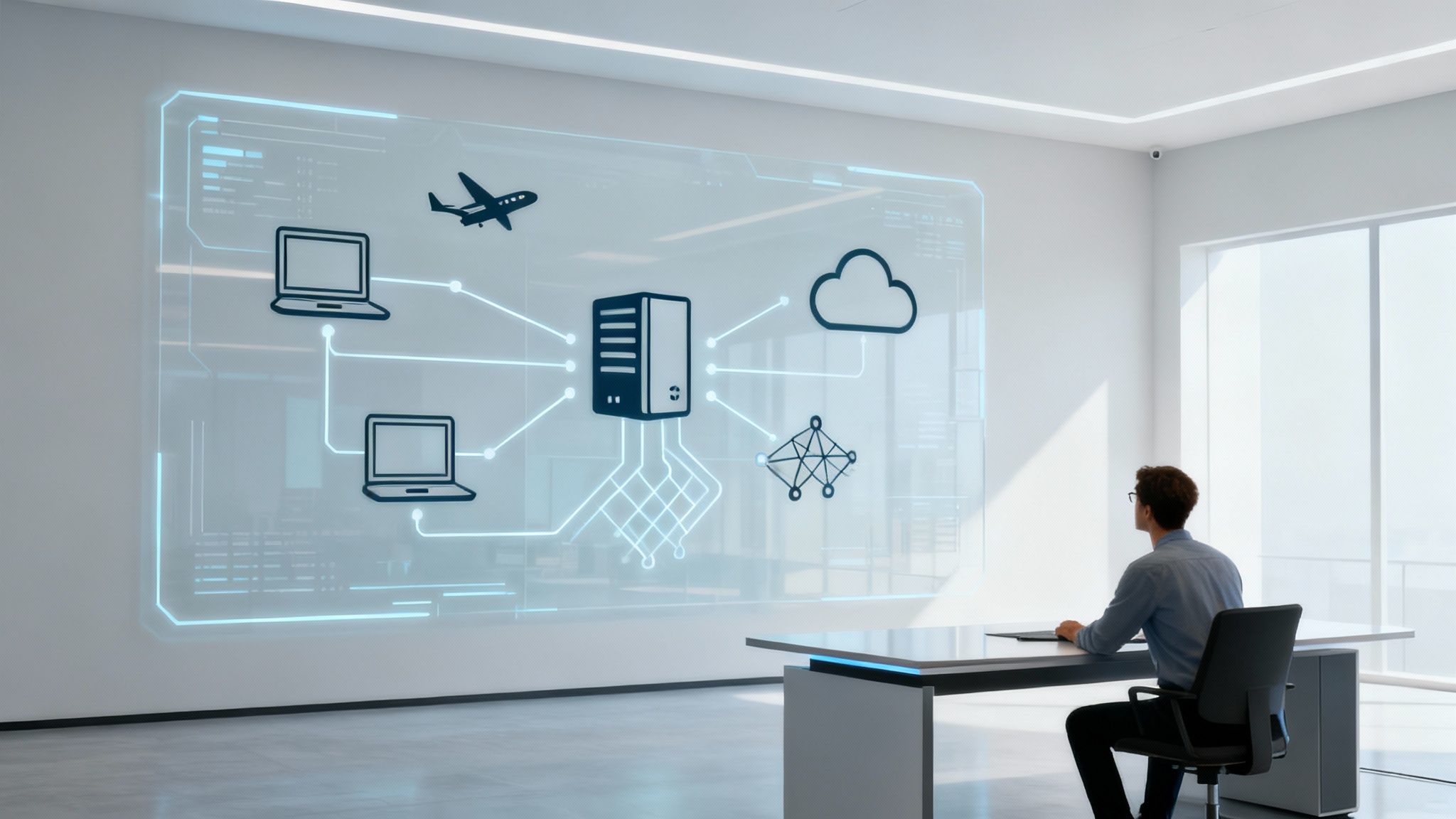 A professional in a server room managing IT infrastructure, representing Freshservice asset management.