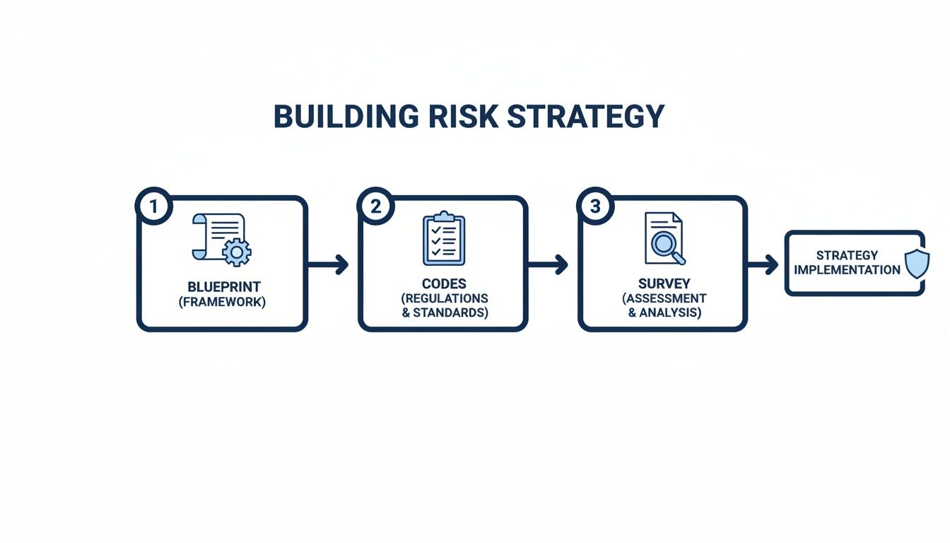 Flowchart illustrating the key steps to building a risk strategy, from framework to implementation.