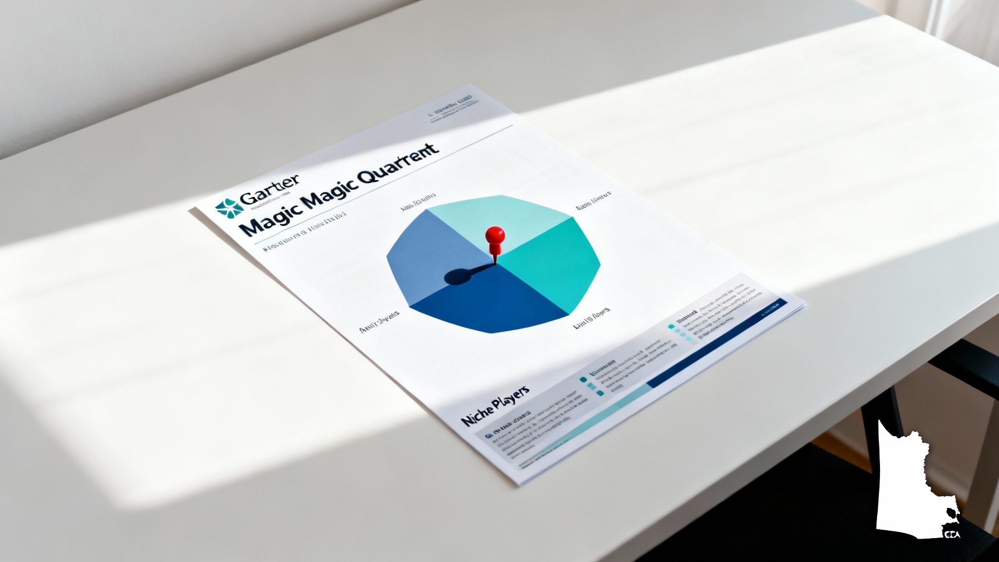 A document titled 'Gartier Magic Quarrent' showing a multi-segment chart with a red pushpin on a white table.