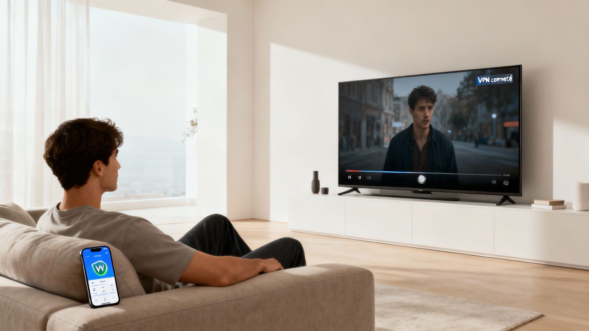 Personne utilisant un ordinateur portable sur un canapé pour regarder du contenu en streaming