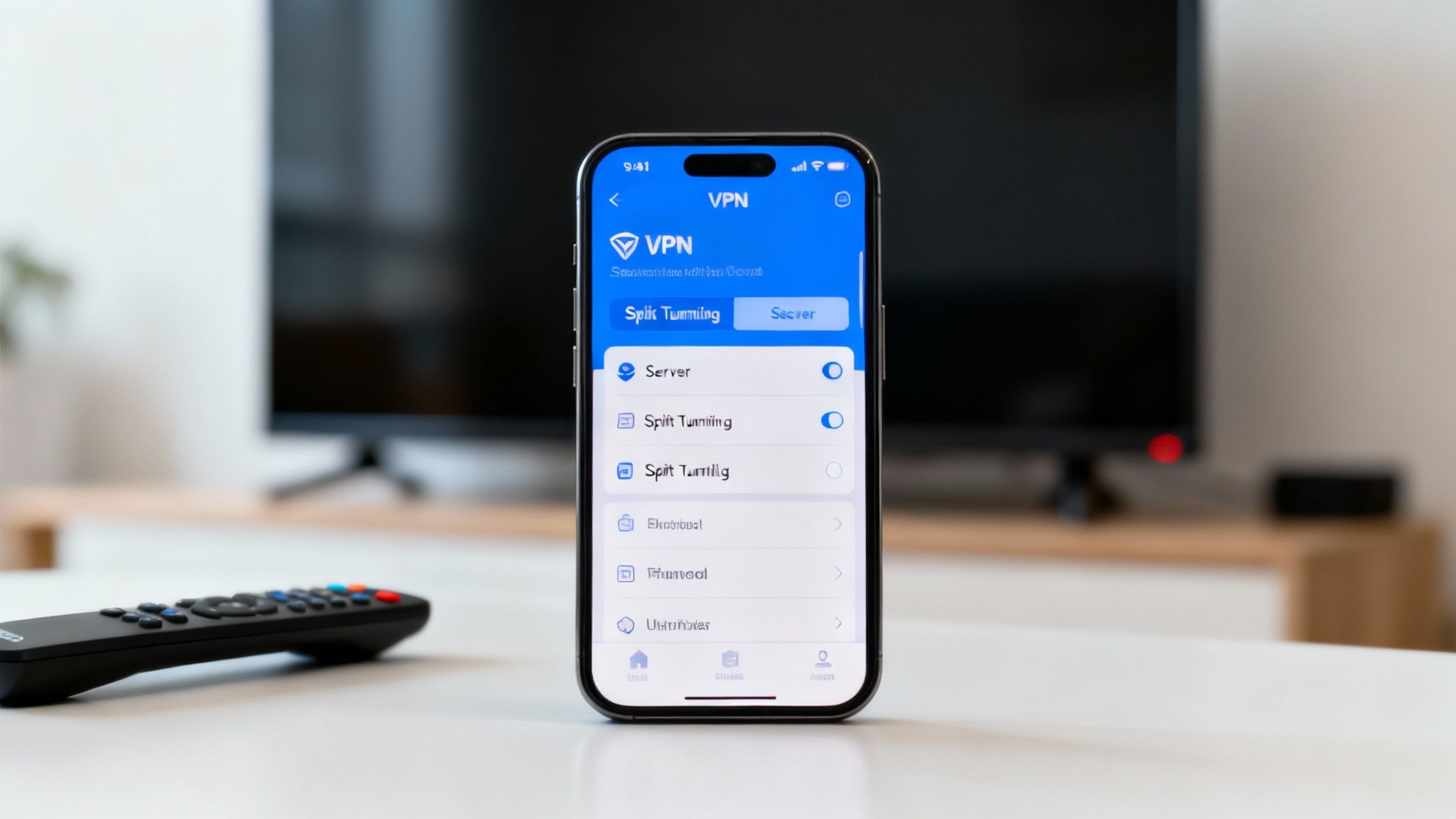 Un homme assis sur un canapé, utilisant une télécommande pour regarder la télévision tout en tenant un smartphone.