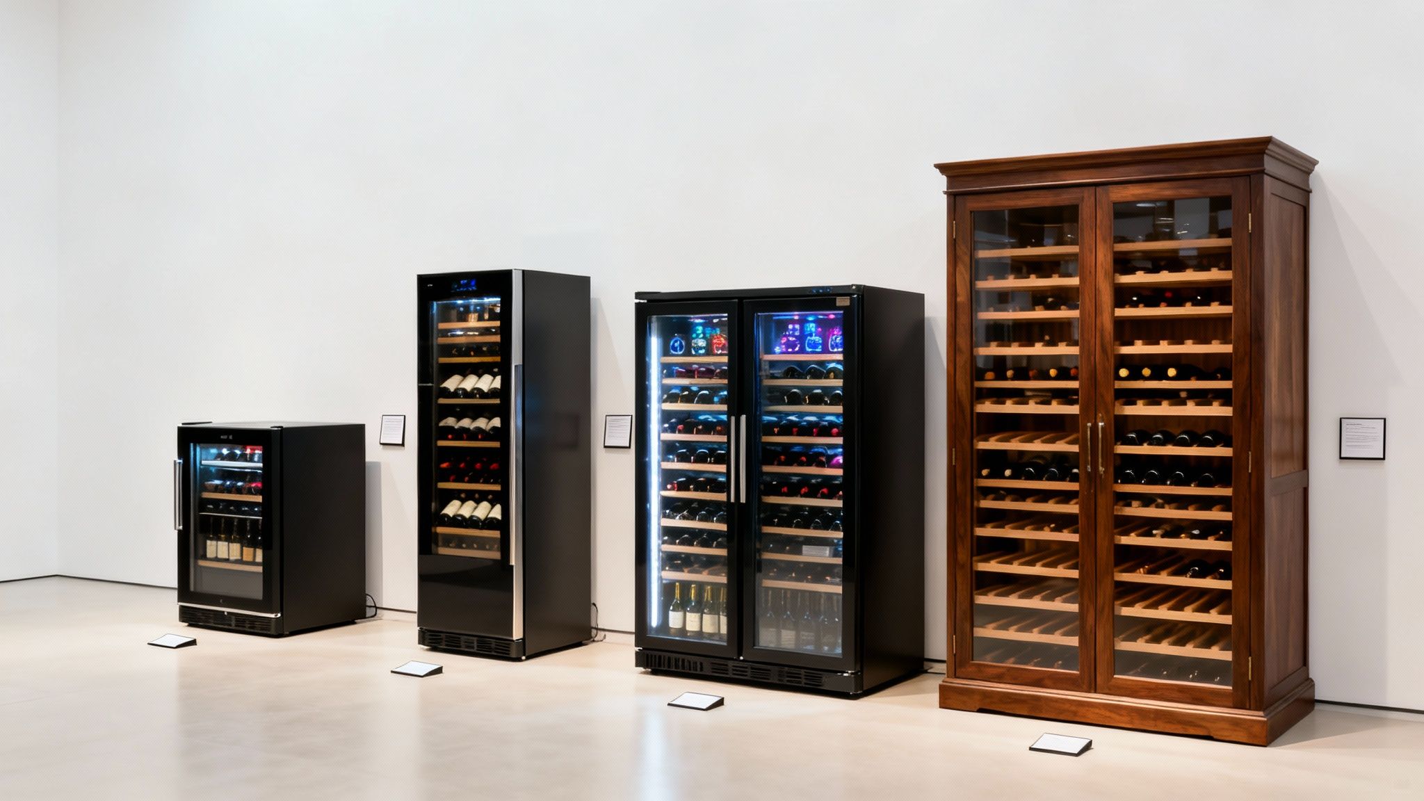 Comparatif de plusieurs caves à vin design dans un intérieur moderne