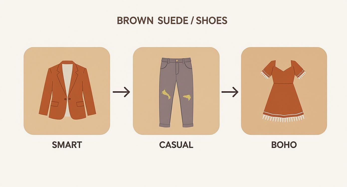 Infographic about brown suede shoes
