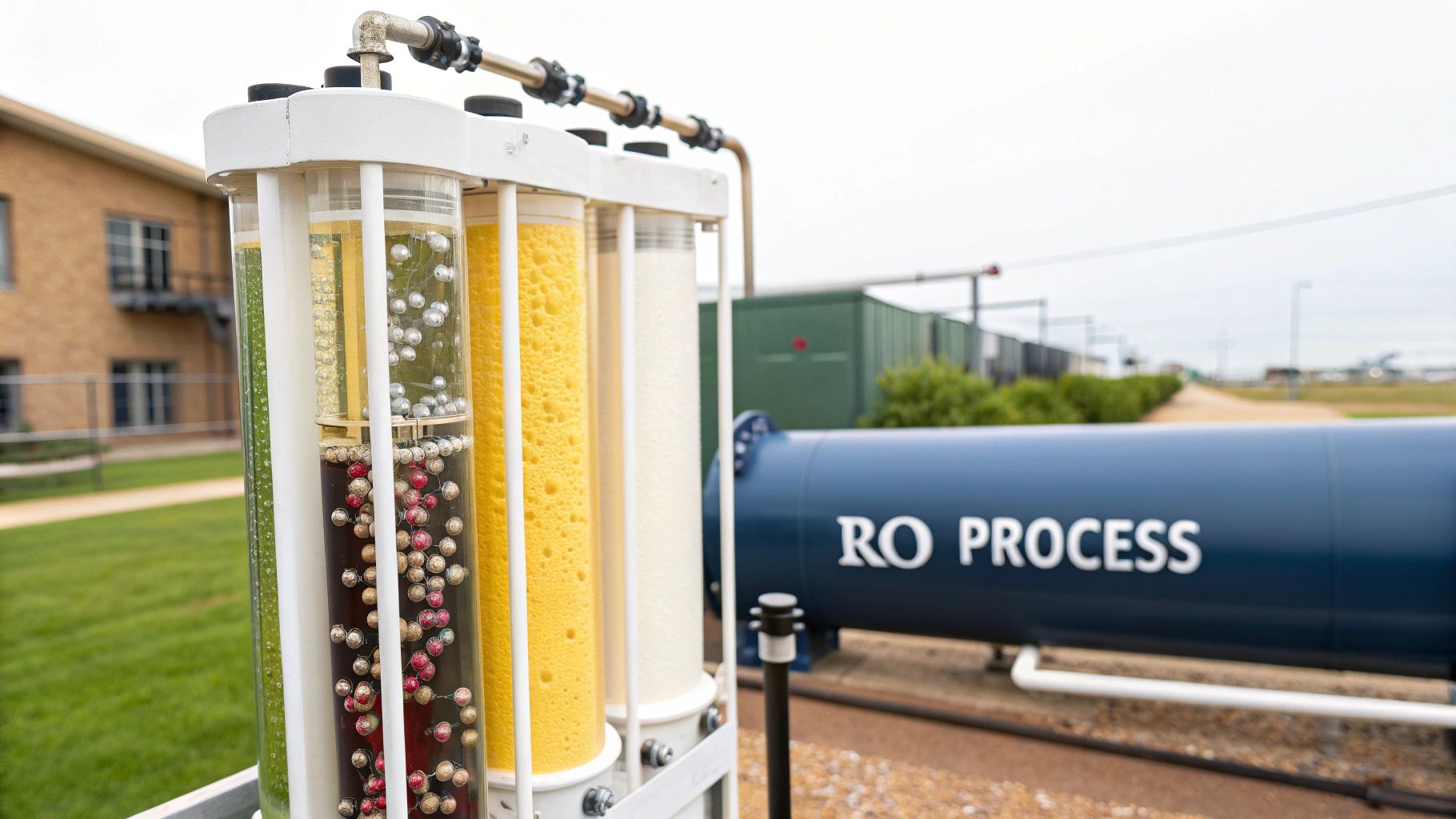 Diagram showing the stages of a reverse osmosis system