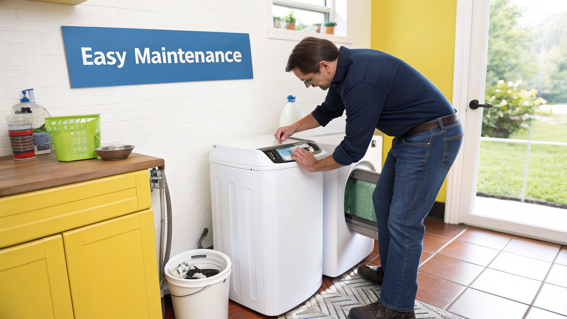 A technician services a home water filtration system