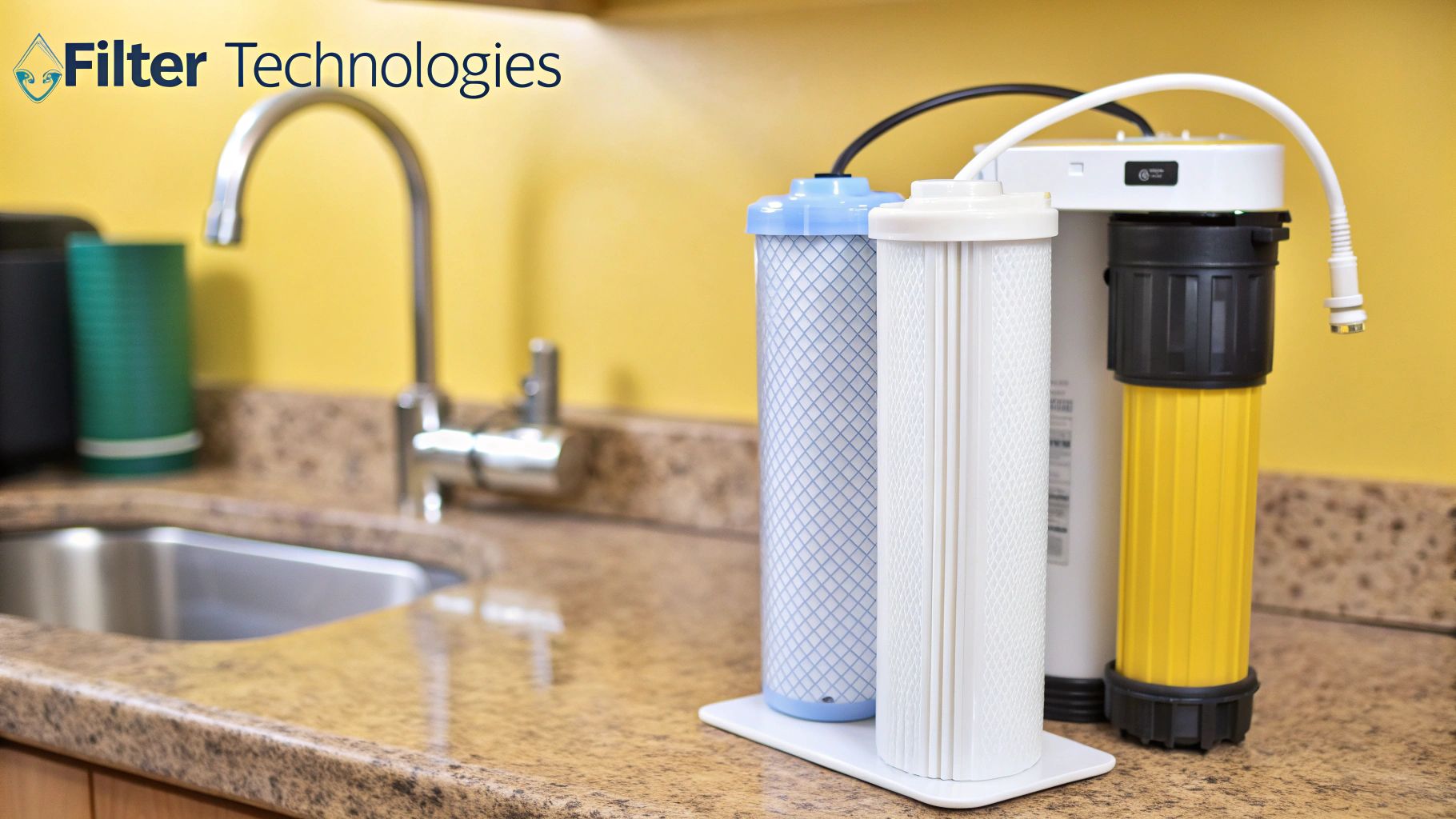 A detailed view of a water filtration system's internal layers.