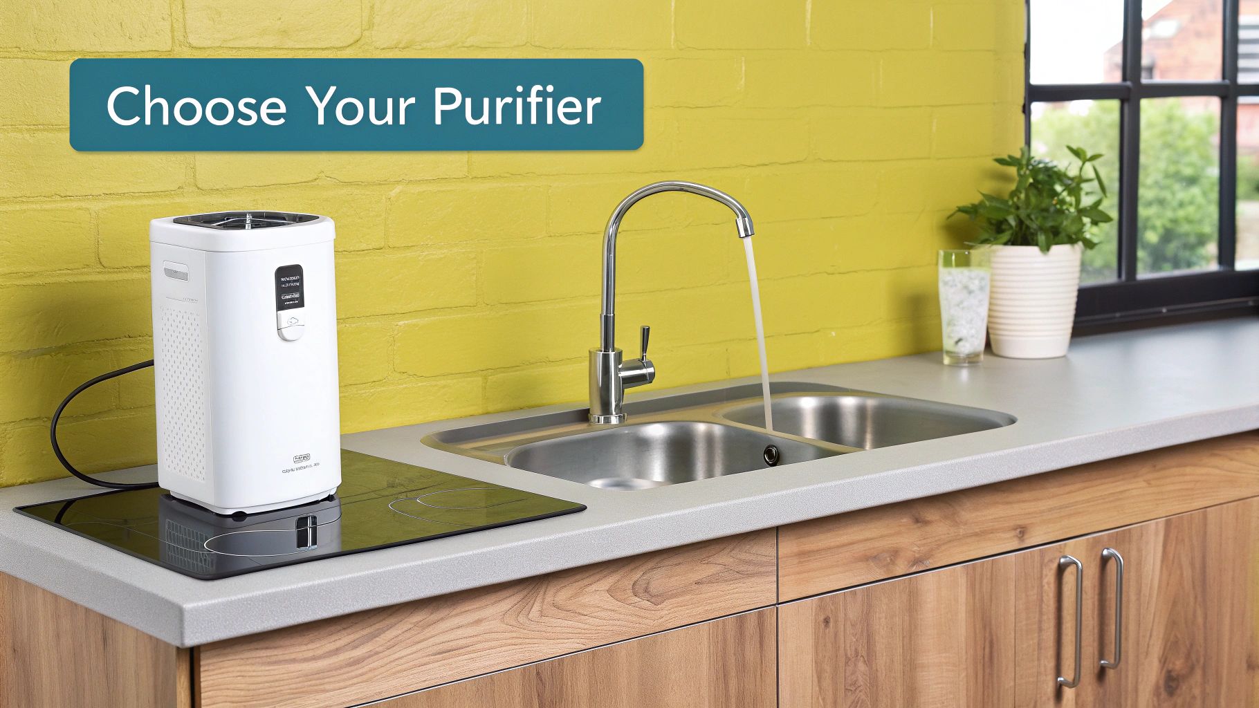 A family happily drinking pure water in their kitchen, having chosen the right drinking water purifier for their home.