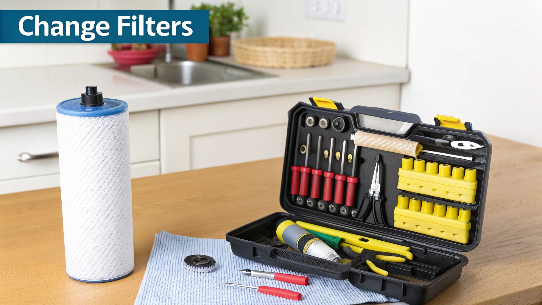 A certified technician professionally installing a whole house water filtration system in a clean, modern utility room.