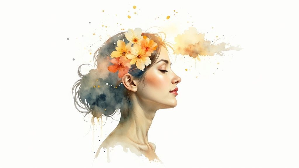 Person meditating peacefully outdoors, embodying calm and emotional resilience.