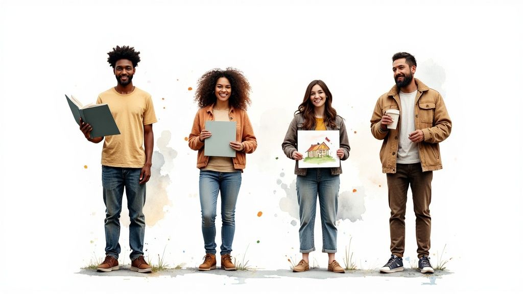 A diverse group of people collaborating and supporting each other