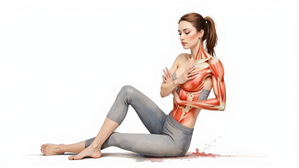 A person practicing Progressive Muscle Relaxation (PMR) in a calm setting