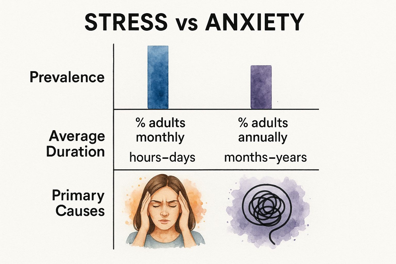 Infographic about difference between stress anxiety