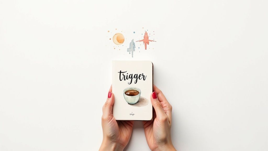 A person journaling in a sunlit room, symbolizing the reflective process of identifying anxiety triggers.