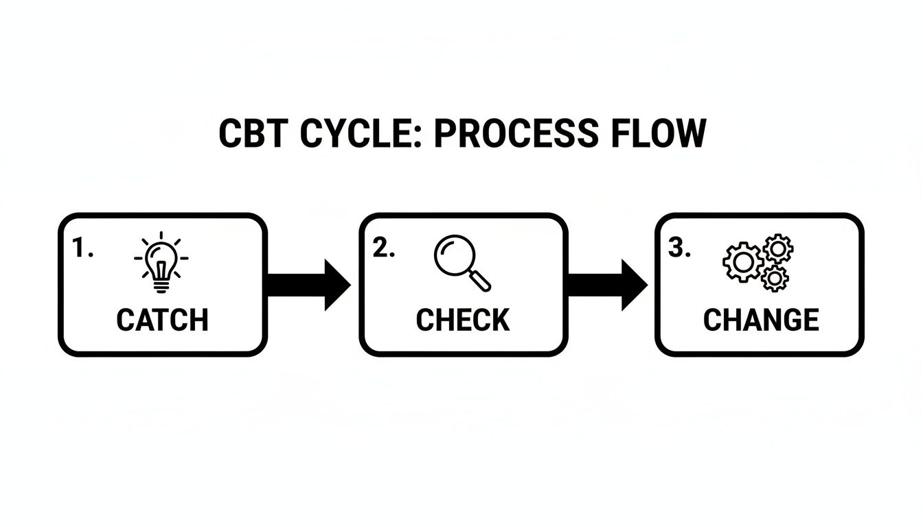 A diagram illustrating the CBT cycle process flow with steps Catch, Check, and Change.