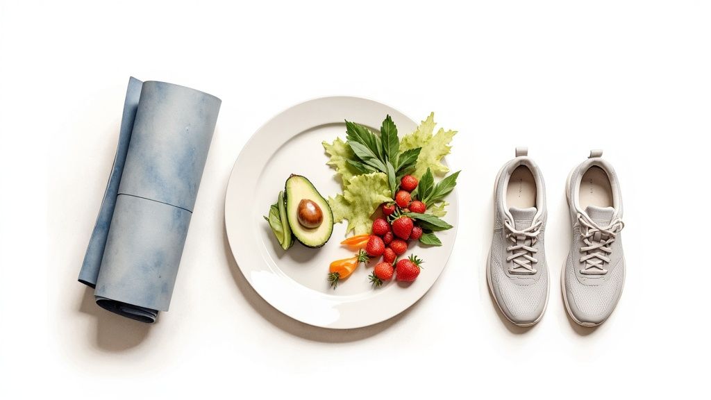 A person mindfully preparing a healthy meal with fresh vegetables, symbolizing an anti-anxiety lifestyle.