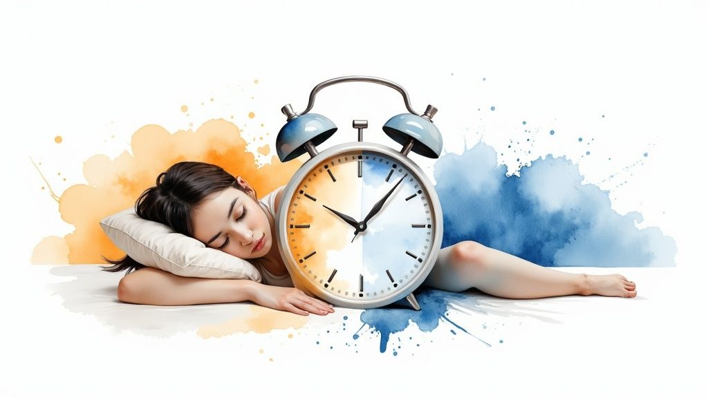 A close-up of a clock face at night, symbolizing the body's internal clock and its connection to nighttime anxiety.