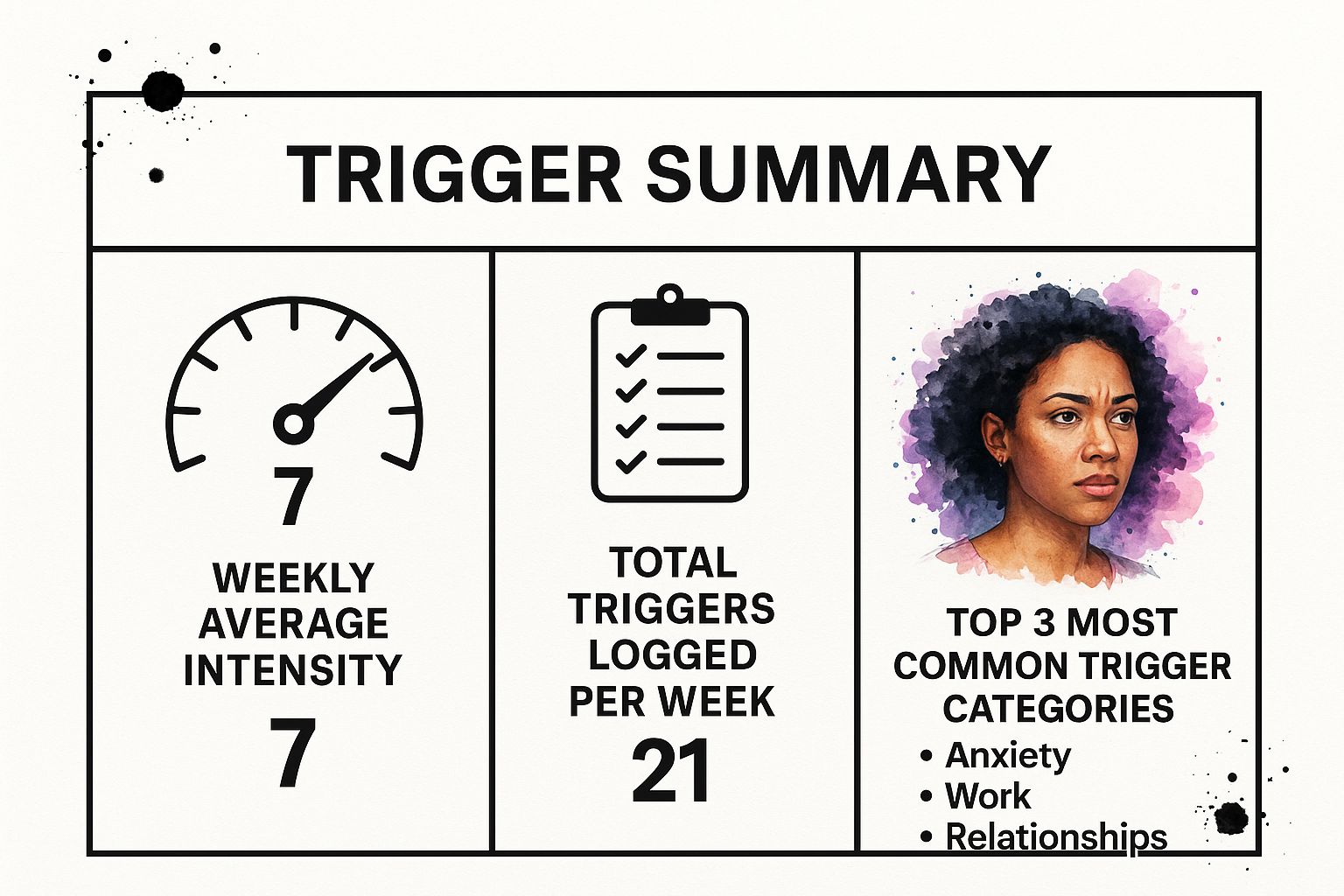 Infographic showing key data about Trigger Identification and Tracking Worksheet