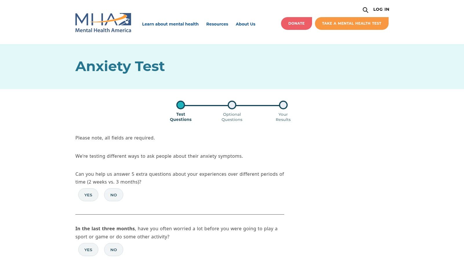Mental Health America (MHA) – Anxiety Test