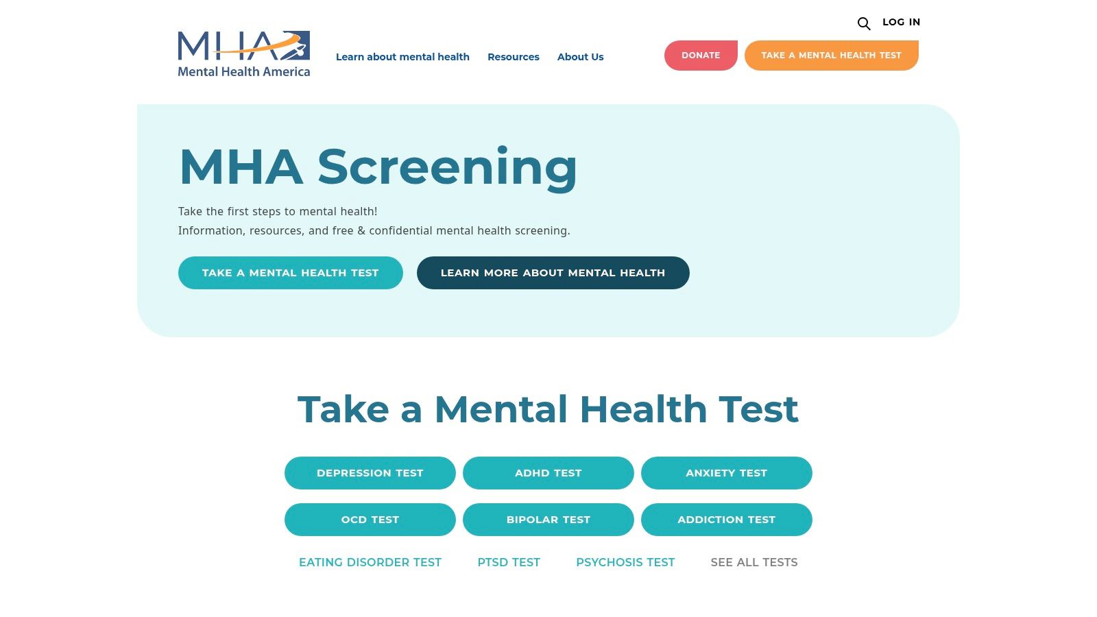 Mental Health America (MHA) – Free Online Screening