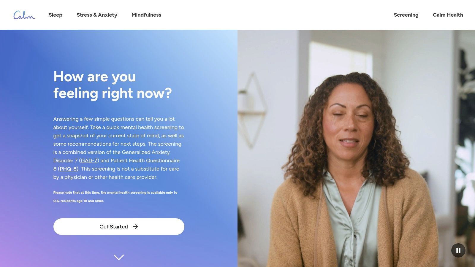 Calm – Mental Health Screening (GAD-7 + PHQ-8 combo)