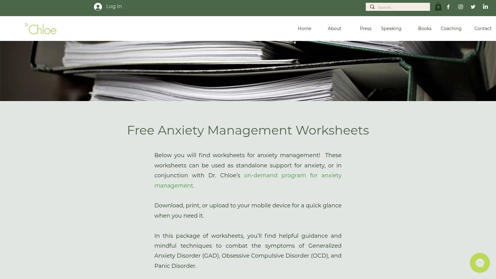 Dr. Chloe Carmichael's Free Anxiety Management Worksheets