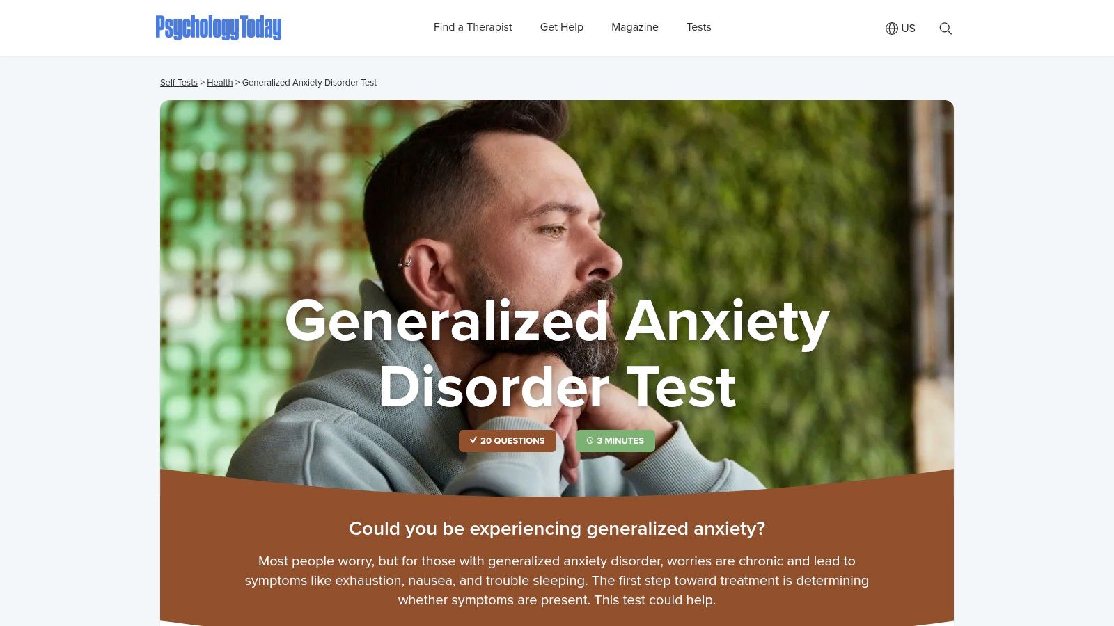 Psychology Today – Generalized Anxiety Disorder Test
