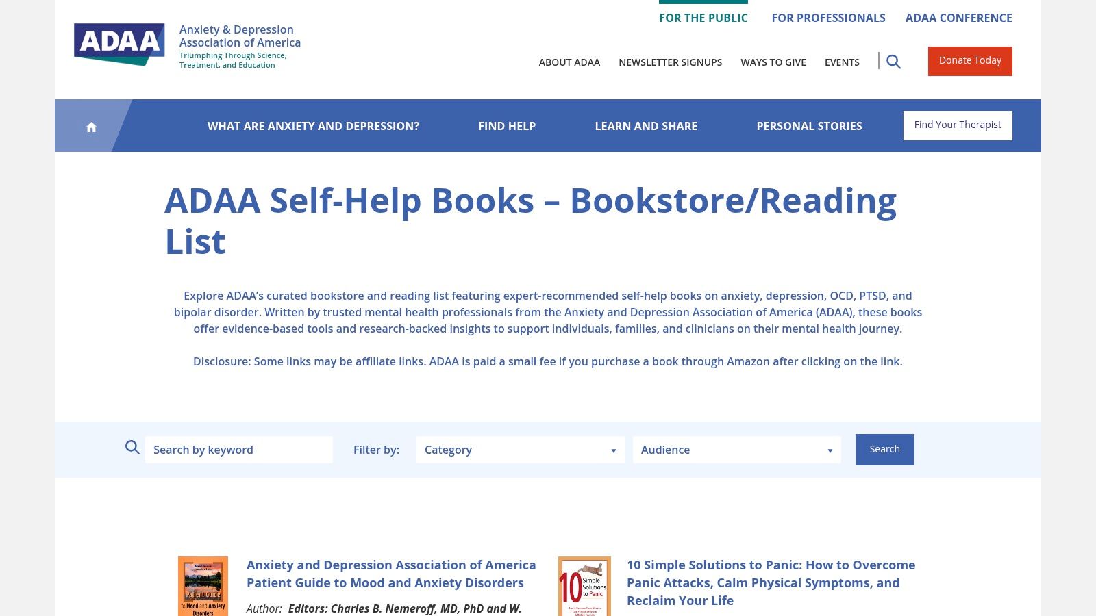 Anxiety and Depression Association of America (ADAA) Bookstore