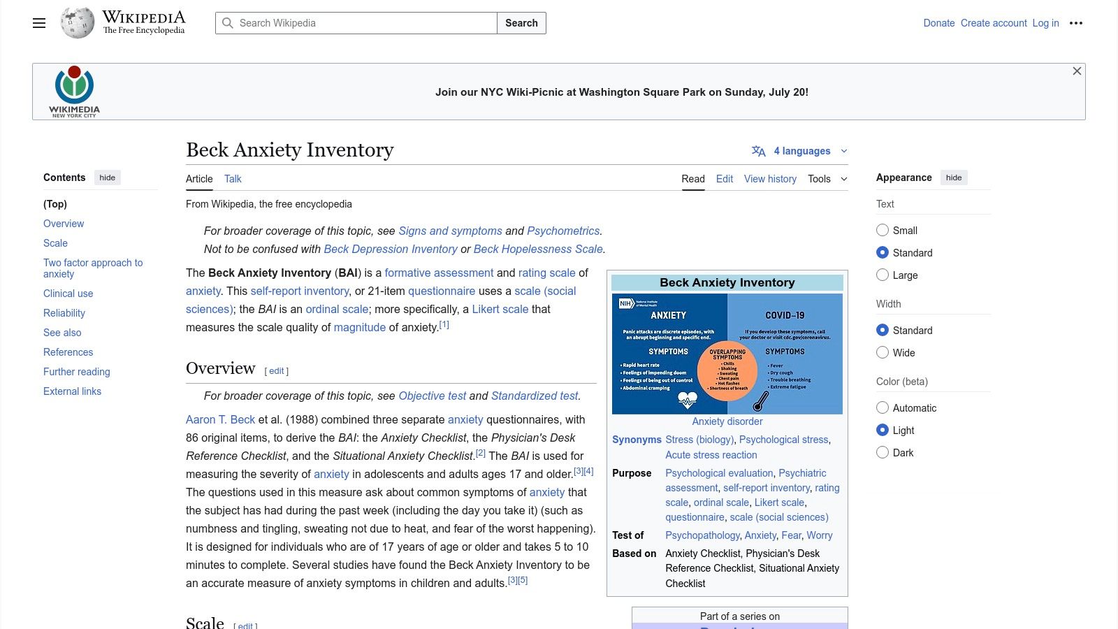 Wikipedia – Beck Anxiety Inventory