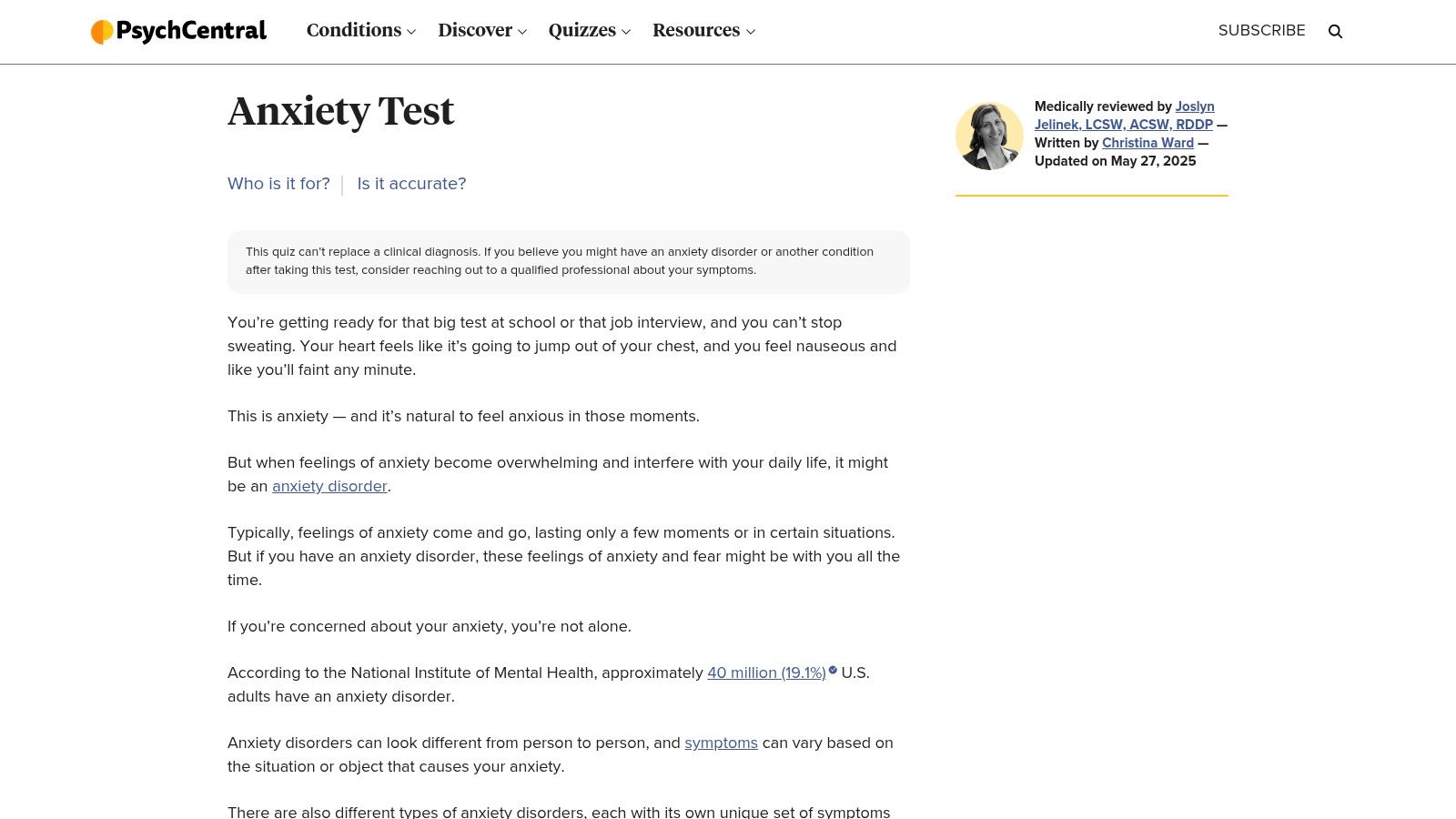 Psych Central – Anxiety Test