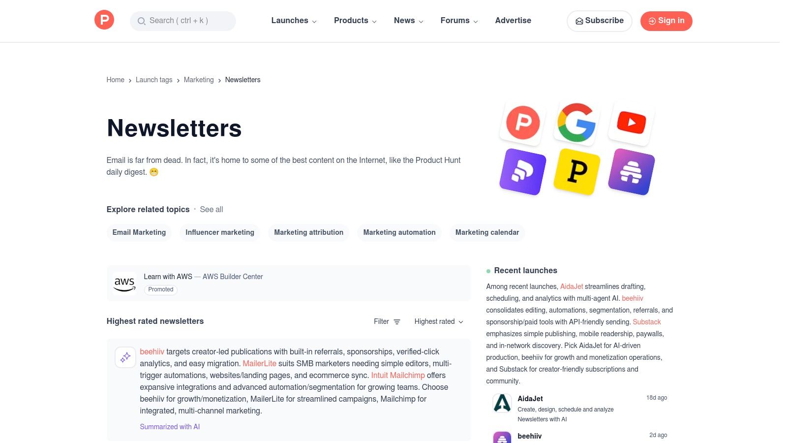 Product Hunt — Newsletters Topic