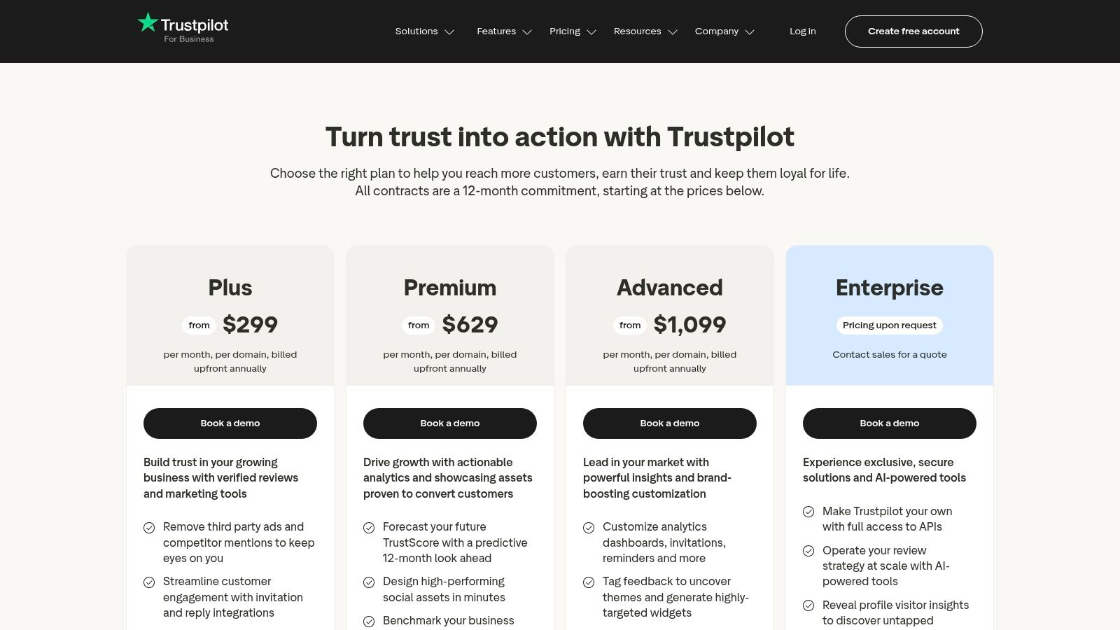 Trustpilot Business pricing plans