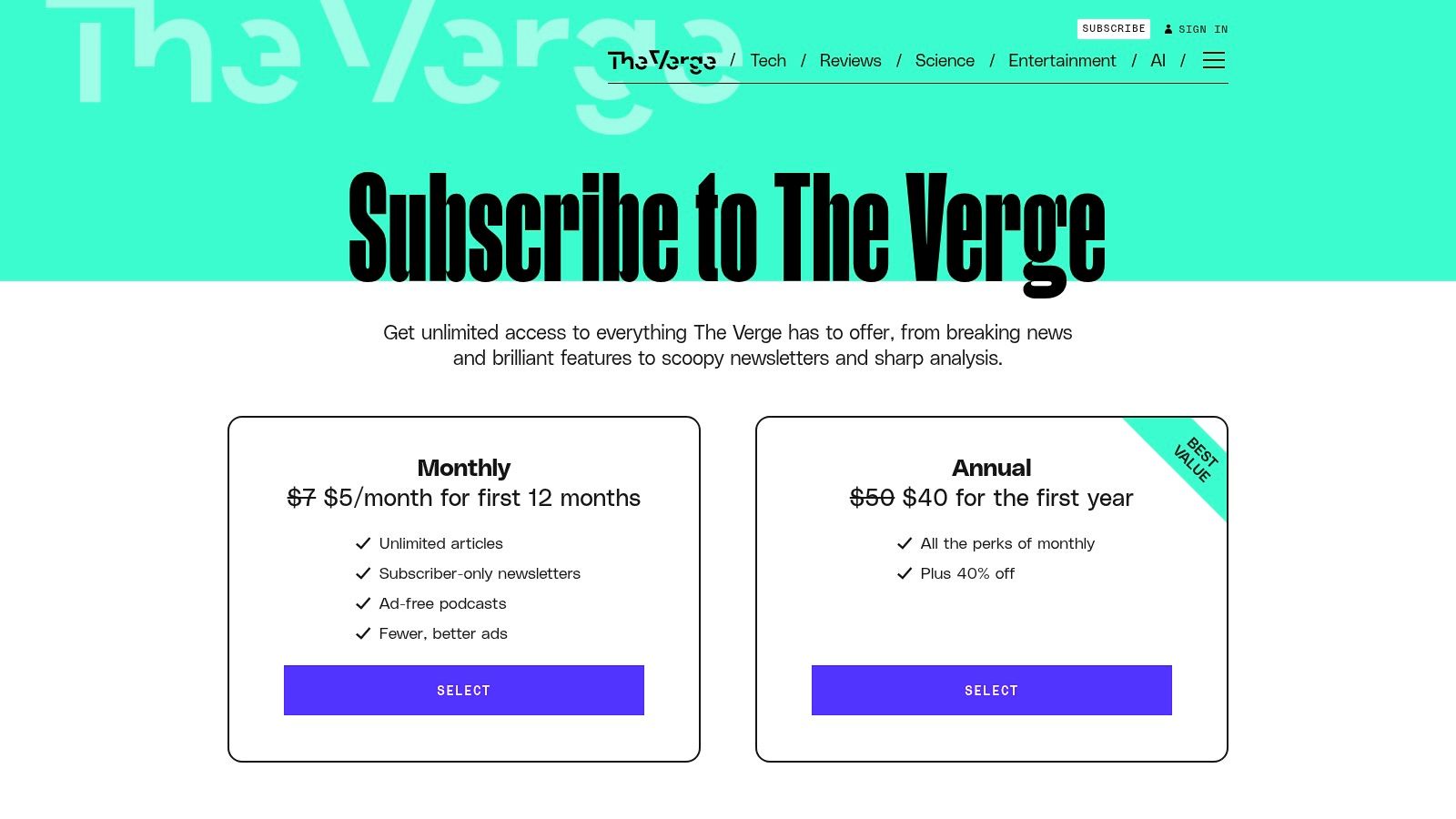 The Verge — Subscriptions and Editorial Newsletters