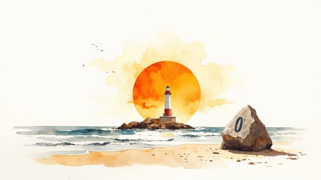 Blick auf den Leuchtturm am Kap Finisterre in Spanien bei Sonnenuntergang.