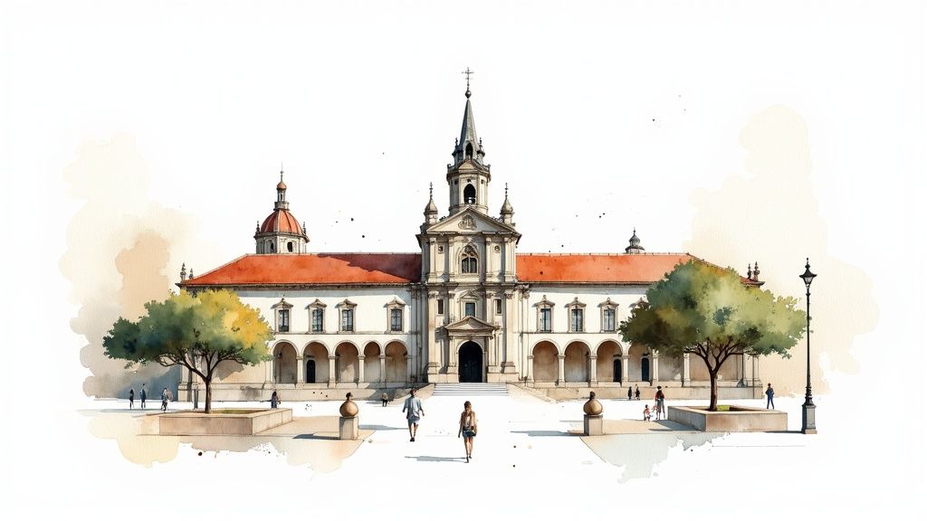 Eine Pilgerin umarmt die Statue des Apostels Jakobus in der Kathedrale von Santiago de Compostela