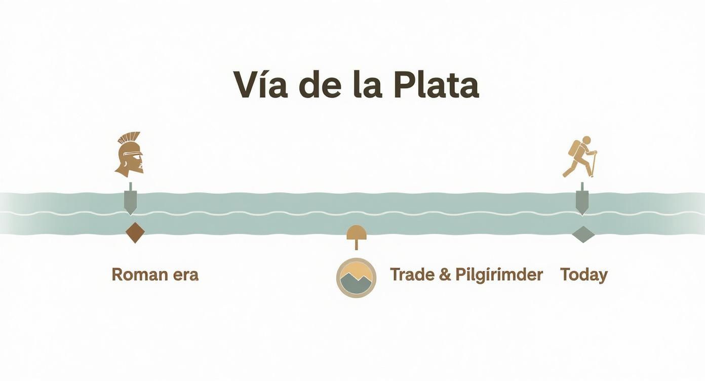 Infografik zur historischen Entwicklung der Vía de la Plata
