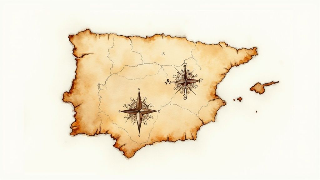 Eine historische Karte der Iberischen Halbinsel, die alte Königreiche zeigt