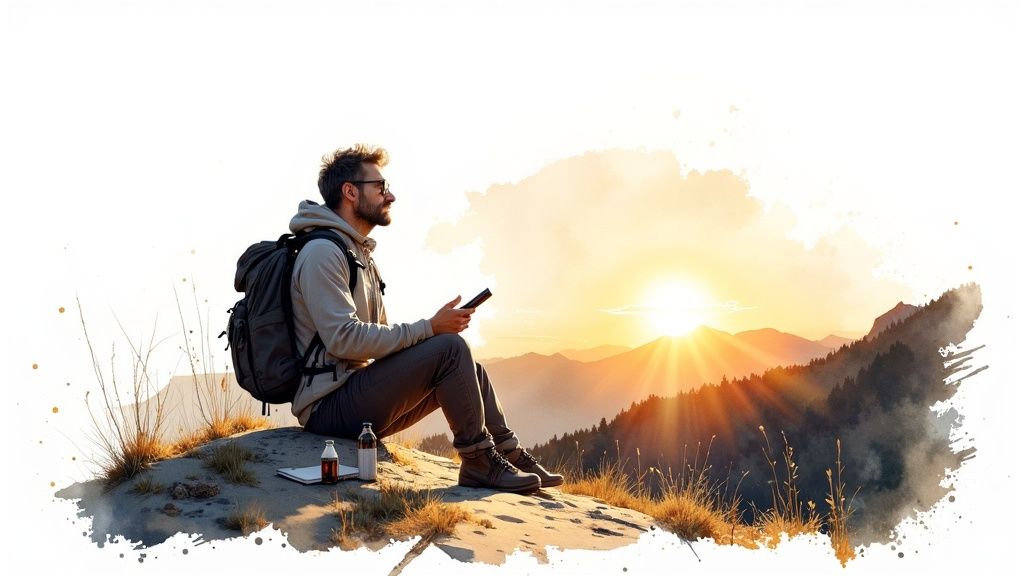 Eine Person schnürt ihre Wanderschuhe in Vorbereitung auf eine Wanderung.