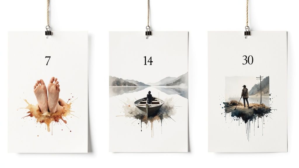 Pilger wandern bei Sonnenaufgang auf dem Jakobsweg