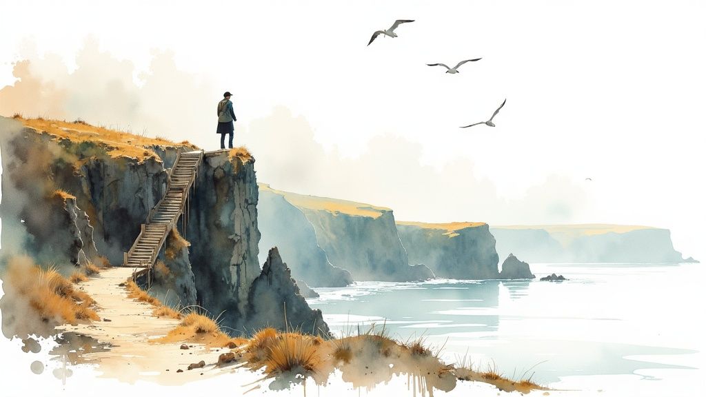 Blick auf den Jakobsweg Portugal Küstenweg mit Holzstegen entlang der Atlantikküste