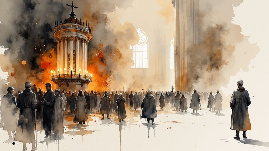 Pilger blicken auf die monumentale Fassade der Kathedrale von Santiago de Compostela