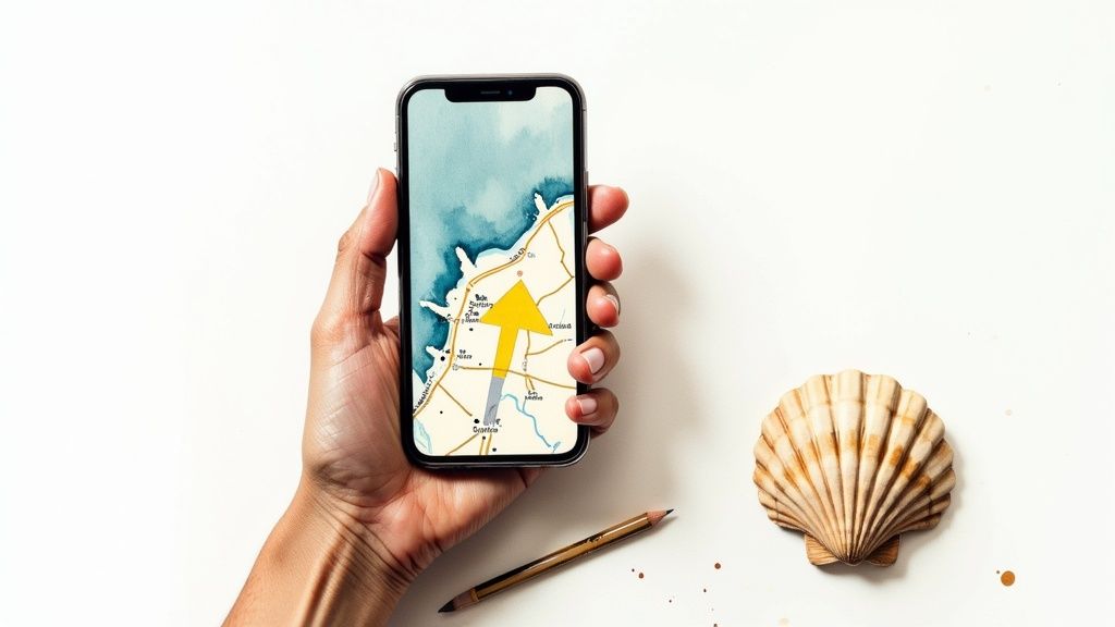 Ein gelber Pfeil weist den Weg auf dem Camino Portugués Küstenweg.