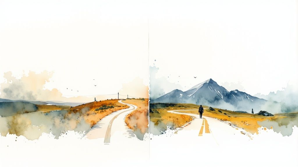 Pilger wandern auf dem Jakobsweg bei Sonnenuntergang