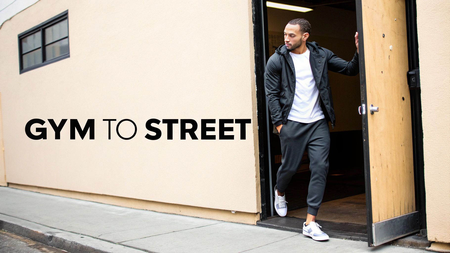 Charcoal joggers and windbreaker