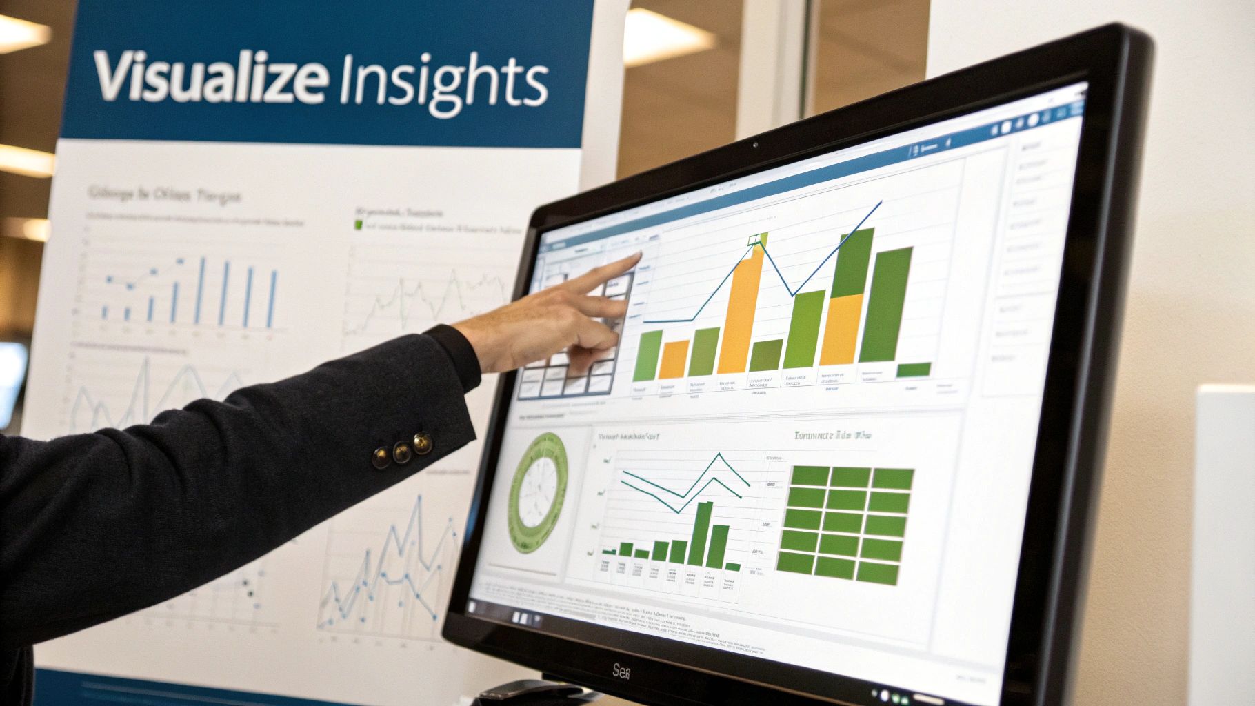 A visually engaging Power BI dashboard showing various charts and key performance indicators.