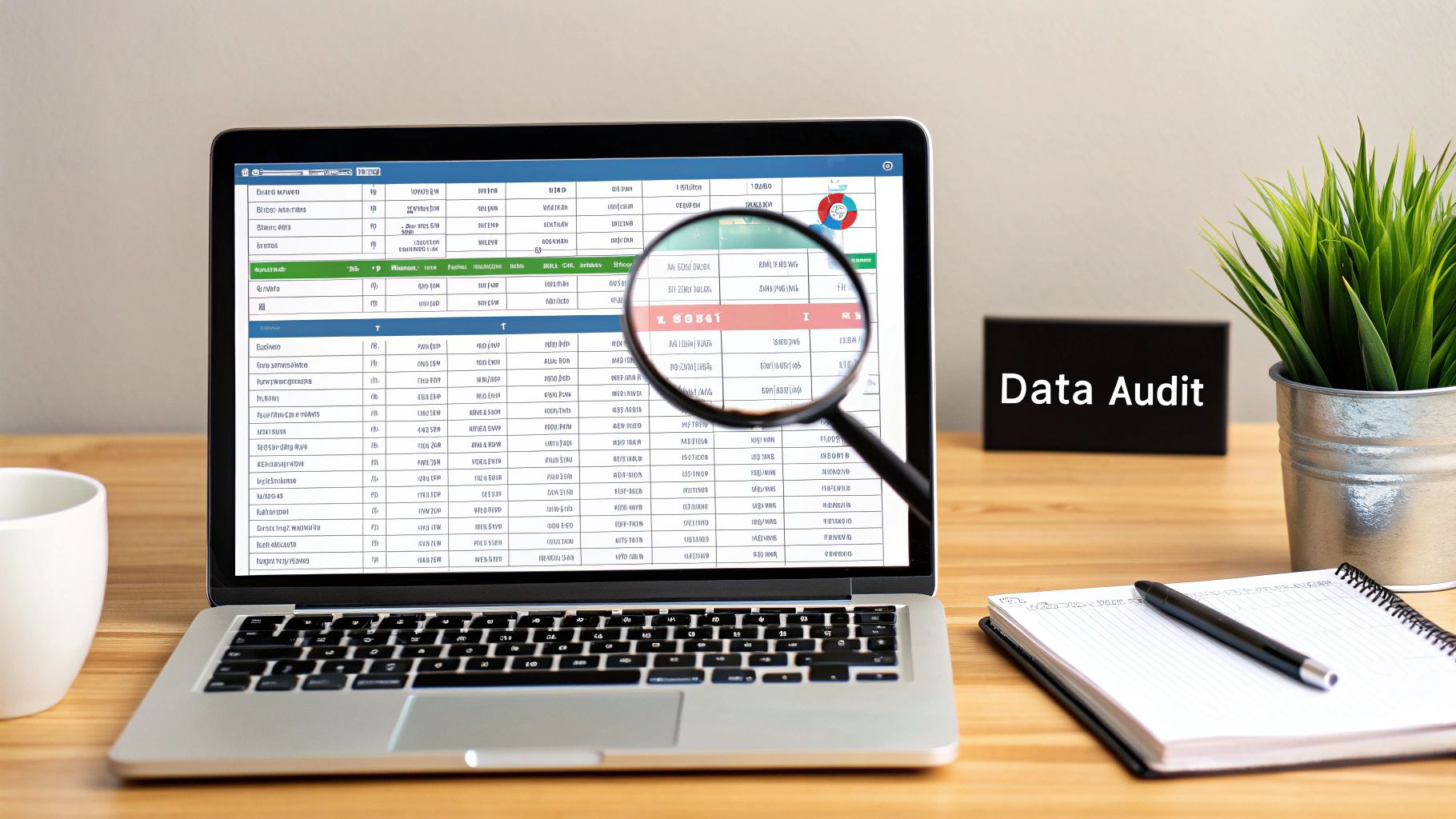 A person analyzing charts and graphs on multiple computer screens, representing a data audit.