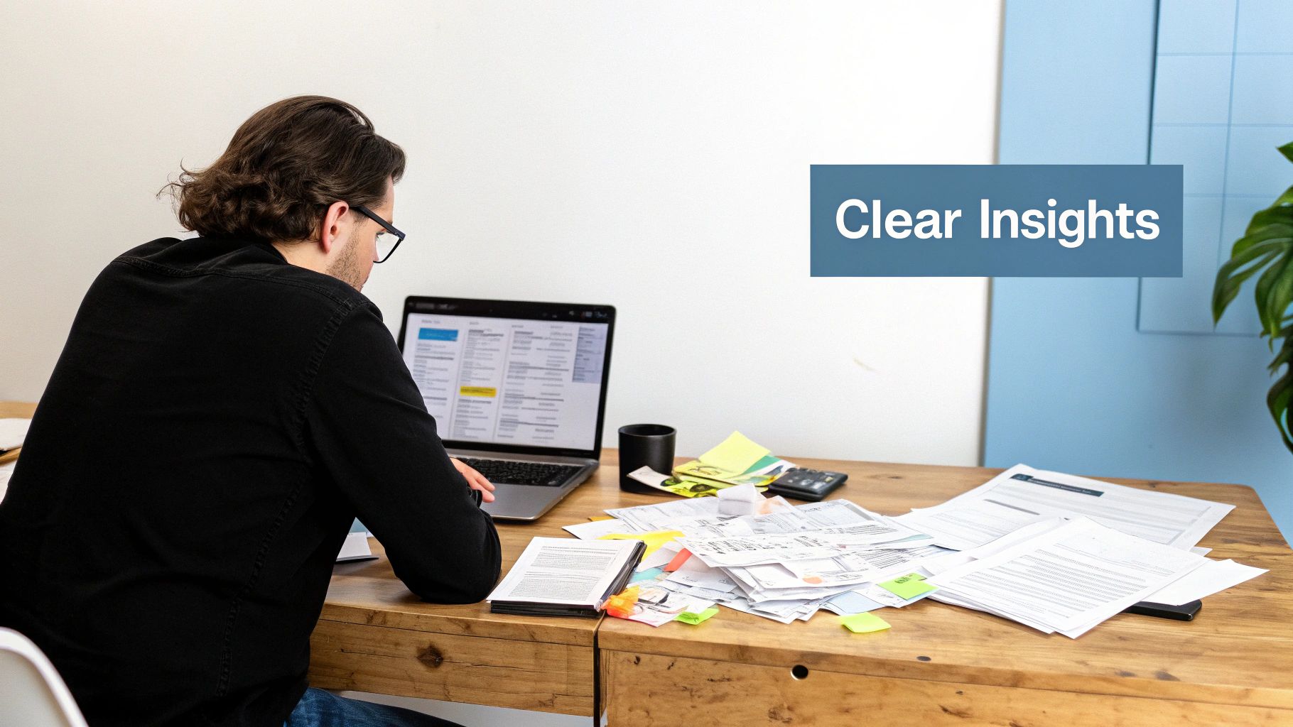 A focused professional analyzing data charts and graphs on a computer screen, representing the clarity a modern data stack provides.