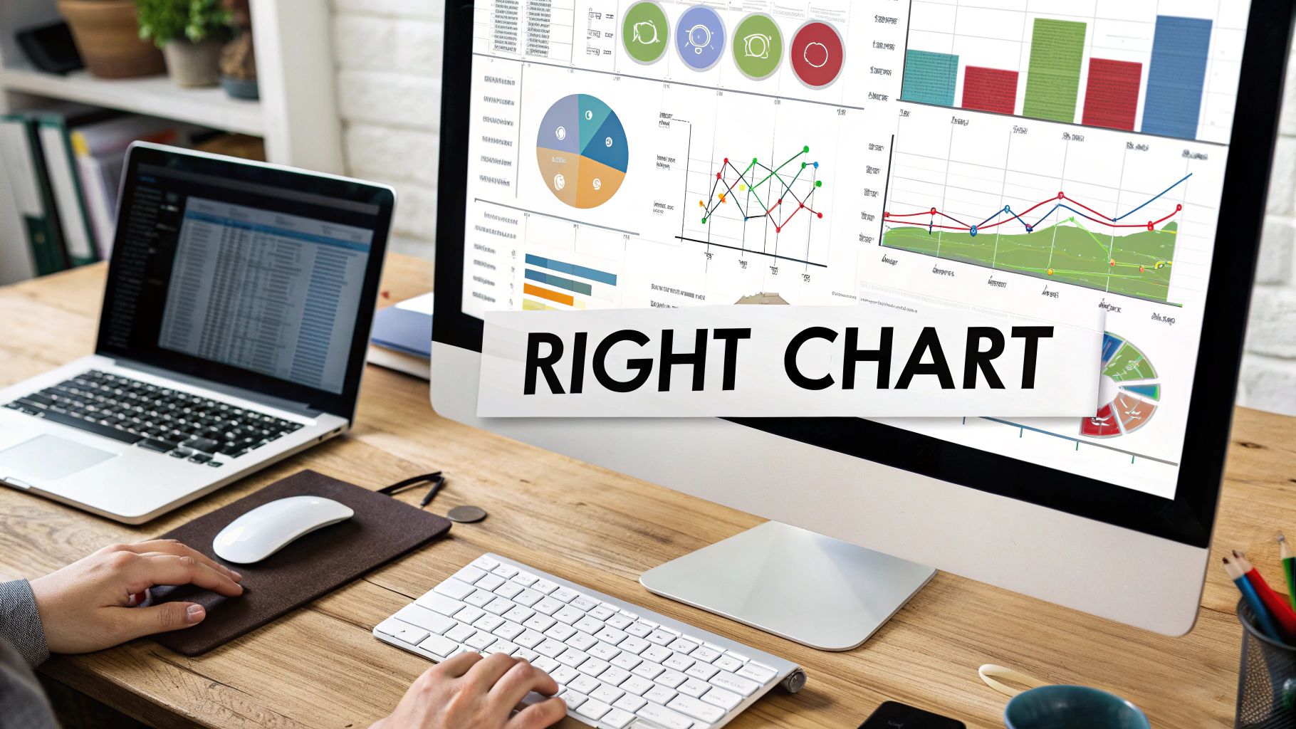 Infographic displaying various chart types and their uses, such as bar charts for comparison and line charts for trends, reinforcing the concept of choosing the right visualization.