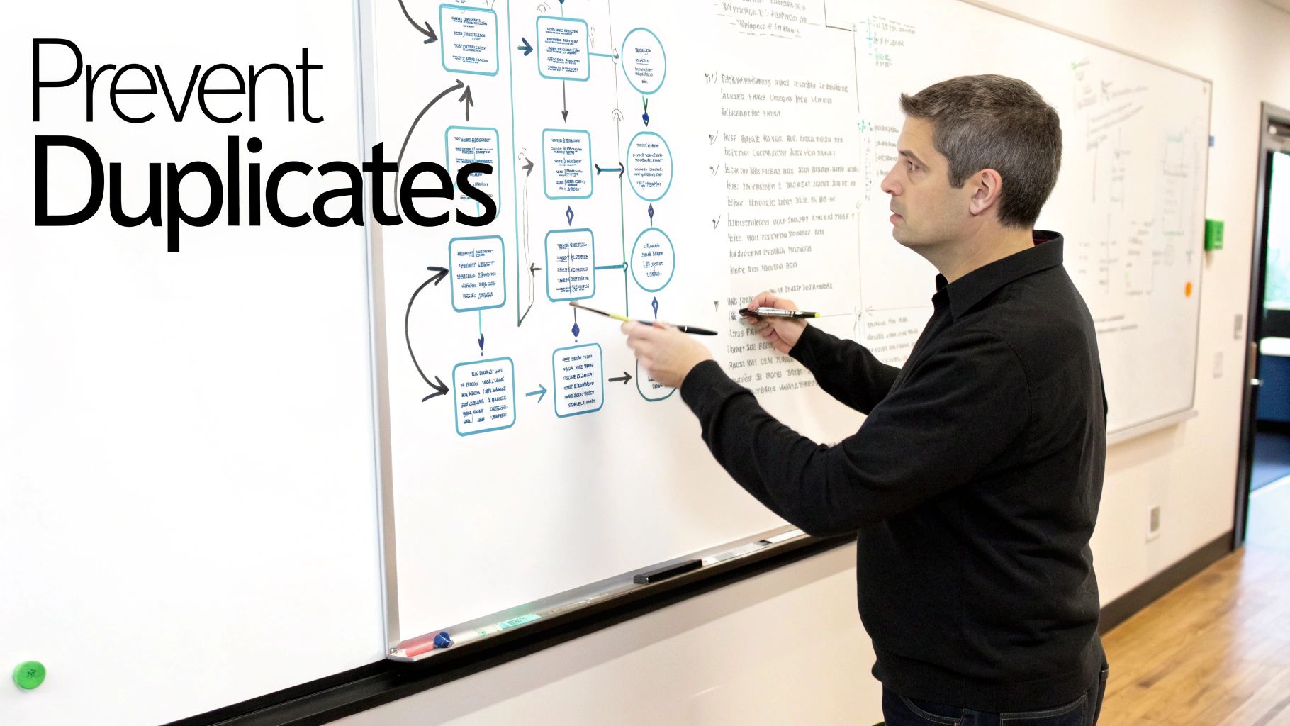 A diagram showing a well-structured data system, preventing duplicate entries.
