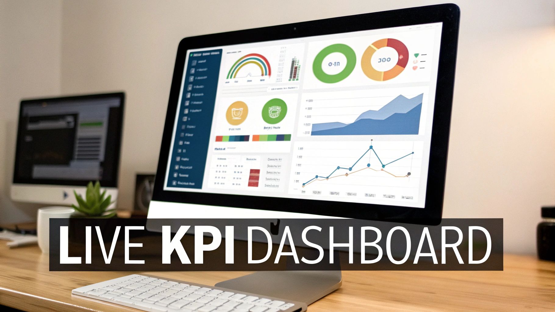 A business intelligence dashboard showing various charts and KPIs on a screen, illustrating data clarity.