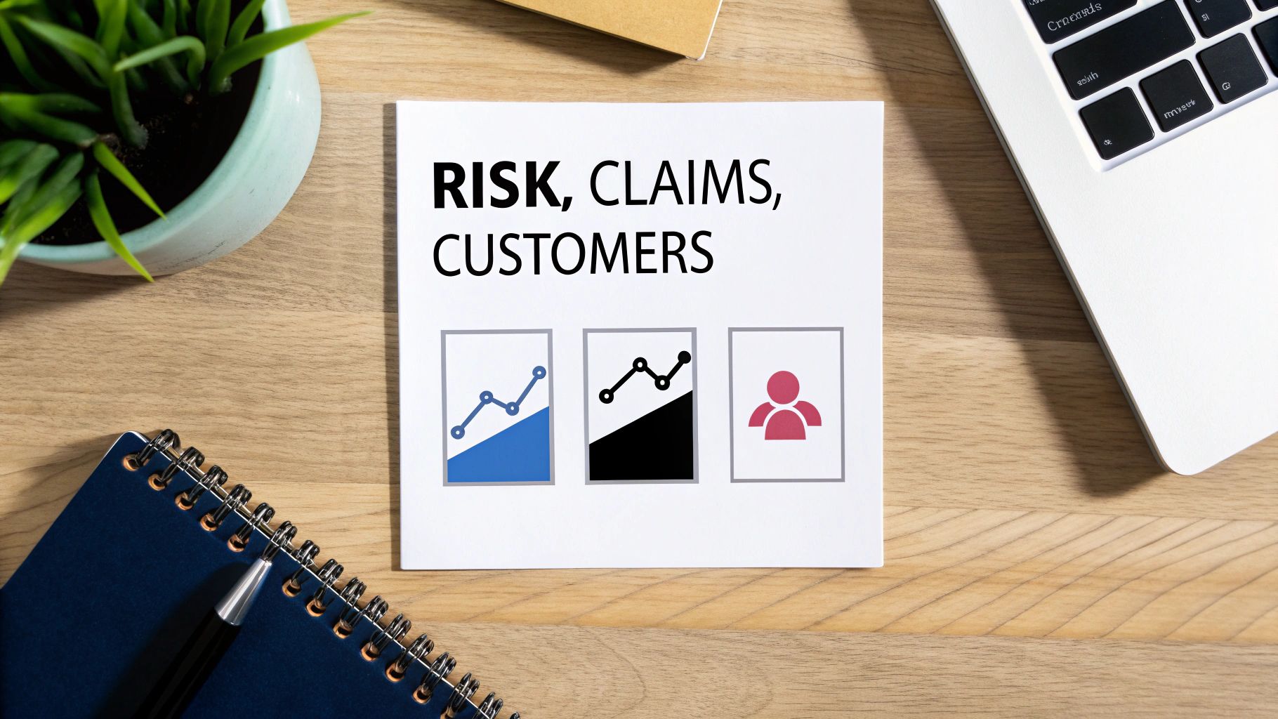 An insurance professional reviews a dashboard showing risk, claims, and customer data.